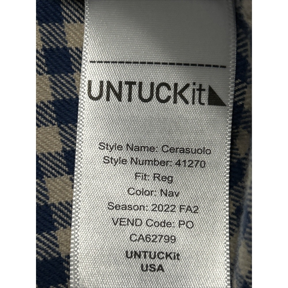Untuckit Large Blue Beige Check L/S Button Up "Cerasuolo"Flannel Shirt Sz 2XL EC - Picture 7 of 8